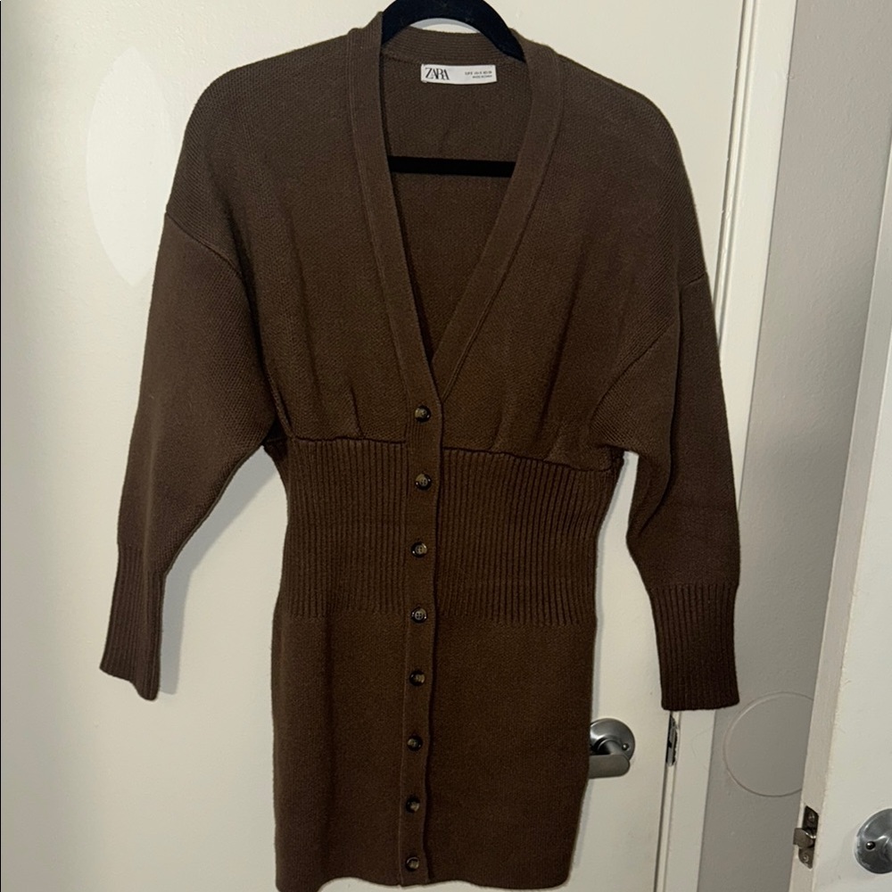 Zara Brown Button-Up Women's Sweater Dress